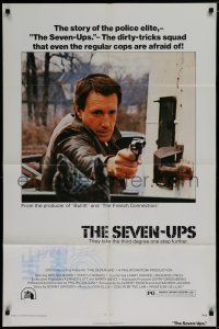 7p742 SEVEN-UPS 1sh '74 close up of elite policeman Roy Scheider pointing gun!