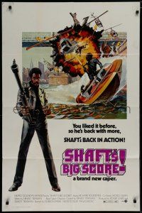 7p745 SHAFT'S BIG SCORE 1sh '72 great artwork of mean Richard Roundtree with big gun by John Solie!