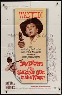7p748 SHAKIEST GUN IN THE WEST 1sh '68 Barbara Rhoades with rifle, Don Knotts on wanted poster!