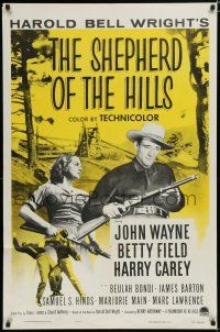 7p751 SHEPHERD OF THE HILLS 1sh R55 John Wayne, from Harold Bell Wright novel!