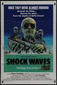 7p754 SHOCK WAVES 1sh '77 Peter Cushing, art of Nazi zombies terrorizing boat!