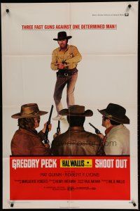 7p755 SHOOT OUT 1sh '71 great full-length image of gunfighter Gregory Peck vs. 3 fast guns!