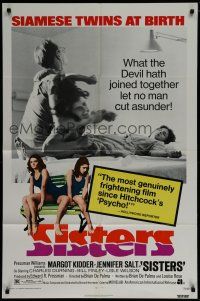 7p762 SISTERS 1sh '73 Brian De Palma, Margot Kidder is a set of conjoined twins!