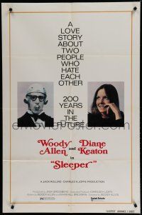 7p770 SLEEPER advance 1sh '74 time traveler Woody Allen, Diane Keaton, wacky sci-fi!