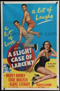 7p771 SLIGHT CASE OF LARCENY 1sh '53 Mickey Rooney, Eddie Bracken & sexy bad girl Elaine Stewart!