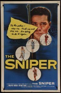 7p774 SNIPER 1sh '52 image of sniper Arthur Franz with gun targeting pretty women!