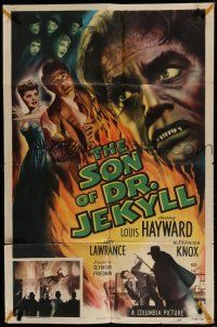 7p780 SON OF DR. JEKYLL 1sh '51 Louis Hayward, she married a monster, great artwork!