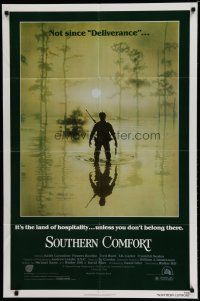 7p785 SOUTHERN COMFORT 1sh '81 Walter Hill, Keith Carradine, cool image of hunter in swamp!