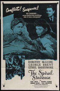7p791 SPIRAL STAIRCASE 1sh R60s art of Dorothy McGuire, George Brent & Ethel Barrymore!