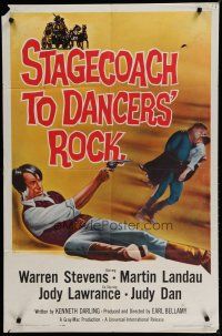 7p799 STAGECOACH TO DANCERS' ROCK 1sh '62 artwork of cowboys Martin Landau & Warren Stevens!