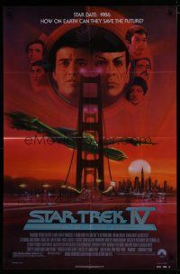 7p806 STAR TREK IV 1sh '86 art of Leonard Nimoy, Shatner & Klingon Bird-of-Prey by Bob Peak!