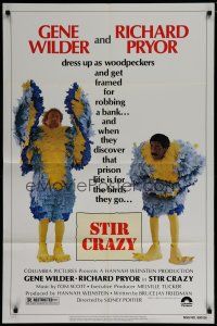 7p818 STIR CRAZY 1sh '80 Gene Wilder & Richard Pryor in chicken suits, directed by Sidney Poitier!