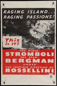 7p824 STROMBOLI military 1sh R60s Ingrid Bergman, directed by Roberto Rossellini, cool volcano art!