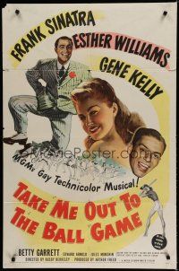 7p840 TAKE ME OUT TO THE BALL GAME 1sh '49 Frank Sinatra, Esther Williams, Gene Kelly, baseball!
