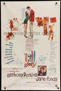 7p844 TALL STORY 1sh '60 Anthony Perkins, early Jane Fonda, basketball!