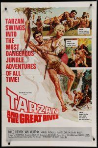 7p848 TARZAN & THE GREAT RIVER 1sh '67 art of Mike Henry in the title role w/sexy Diana Millay!