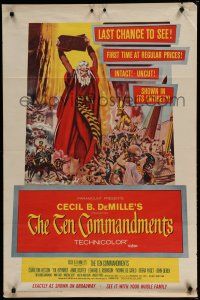 7p855 TEN COMMANDMENTS 1sh '56 Cecil B. DeMille classic, Charlton Heston & Yul Brynner!