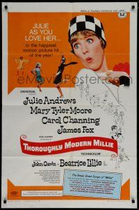7p870 THOROUGHLY MODERN MILLIE 1sh '67 image of singing & dancing Julie Andrews, Mary Tyler Moore!