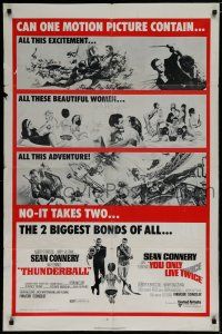 7p877 THUNDERBALL/YOU ONLY LIVE TWICE 1sh '71 Sean Connery's two biggest James Bonds of all!