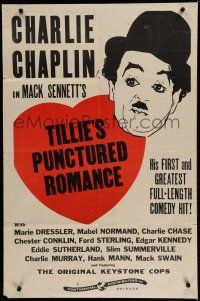 7p880 TILLIE'S PUNCTURED ROMANCE 1sh R40s Charlie Chaplin in his 1st full-length comedy hit!