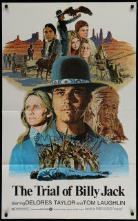 7p901 TRIAL OF BILLY JACK 1sh '74 Larry Salk art of Tom Laughlin as Billy Jack, Delores Taylor!