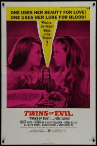 7p908 TWINS OF EVIL 1sh '72 one uses her beauty for love, one uses her lure for blood, vampires!