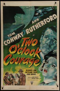 7p911 TWO O'CLOCK COURAGE style A 1sh '44 Anthony Mann film noir, Tom Conway & Ann Rutherford!