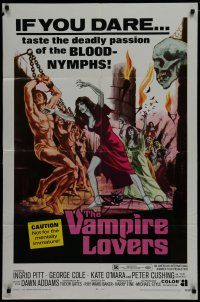7p929 VAMPIRE LOVERS 1sh '70 Hammer, taste the deadly passion of the blood-nymphs if you dare!