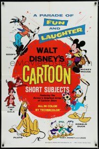 7p938 WALT DISNEY'S CARTOON SHORT SUBJECTS 1sh R71 Goofy, Mickey, Donald Duck, Pluto, Chip & Dale!