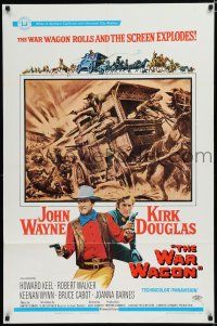 7p941 WAR WAGON 1sh '67 cowboys John Wayne & Kirk Douglas, western armored stagecoach artwork!