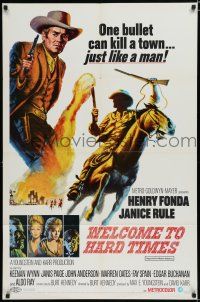 7p949 WELCOME TO HARD TIMES 1sh '67 cool artwork of cowboy Henry Fonda + cast portraits!