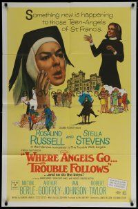 7p956 WHERE ANGELS GO TROUBLE FOLLOWS 1sh '68 nuns Rosalind Russell & Stella Stevens!