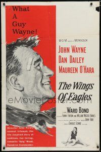 7p972 WINGS OF EAGLES 1sh '57 great art of Air Force pilot John Wayne, sexy Maureen O'Hara!