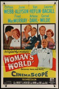 7p980 WOMAN'S WORLD 1sh '54 June Allyson, Clifton Webb, Van Heflin, Lauren Bacall, MacMurray!