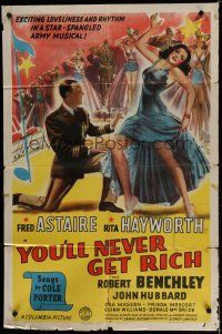 7p988 YOU'LL NEVER GET RICH style A 1sh '41 art of Fred Astaire kneeling before sexy Rita Hayworth!
