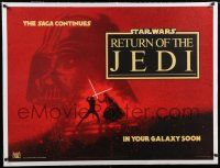 7r060 RETURN OF THE JEDI linen teaser British quad '83 George Lucas, art of Luke & Vader fighting!