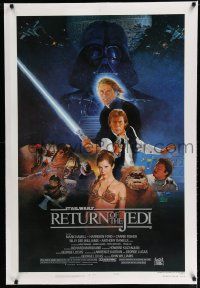 7r052 RETURN OF THE JEDI linen NSS style B 1sh '83 George Lucas classic, cool montage art by Sano!