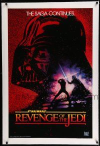 7r050 RETURN OF THE JEDI linen undated teaser 1sh '83 Revenge of the Jedi with Drew Struzan art!