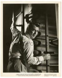 7s060 APPOINTMENT WITH DANGER 8.25x10 still '51 close up of tough Alan Ladd on ladder with gun!