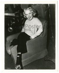 7s068 AUDREY TOTTER 8x10.25 still '49 seated smiling close up relaxing on the set of Tension!