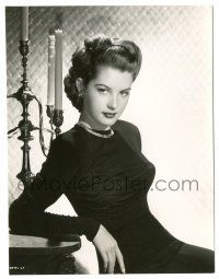 7s077 BARBARA BATES 7.5x9.5 still '50s sexy seated portrait wearing tight black outfit!
