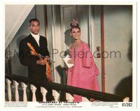 7s002 BREAKFAST AT TIFFANY'S color 8x10 still '61 smiling Audrey Hepburn in pink w/de Vilallonga!
