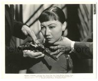 7s186 DAUGHTER OF SHANGHAI 8.25x10 still '37 c/u of scared Anna May Wong held by neck & shown gun!