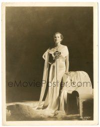 7s201 DIANA WYNYARD 8x10.25 still '30s full-length wearing a beautiful gown of icy blue satin!
