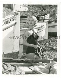 7s440 JEAN SEBERG 8.25x10 still '65 c/u in sexy swimsuit by boats on beach from Moment to Moment!