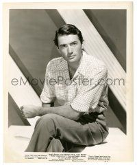 7s535 MACOMBER AFFAIR 8.25x10 still '47 great seated portrait of Gregory Peck with legs crossed!