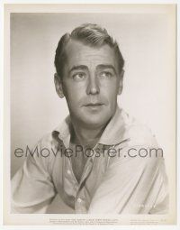 7s968 WILD HARVEST 8x10.25 still '47 great portrait of Alan Ladd with partially unbuttoned shirt!