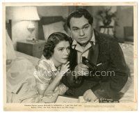 7s388 I AM THE LAW 8x10 still '38 Edward G. Robinson with gun protects Barbara O'Neil on bed!
