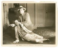 7s631 ON TRIAL 8.25x10 still '28 Bert Lytell with gun tries to silence scared Lois Wilson, lost film