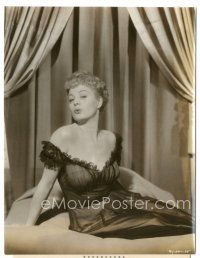 7s767 SHELLEY WINTERS 7.5x9.5 still '51 on bed wearing sexy nylon lingerie from Behave Yourself!
